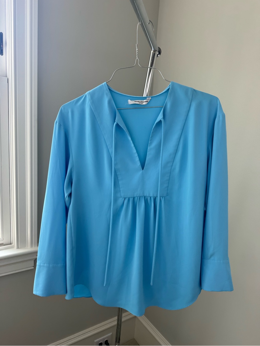 Amanda Uprichard Sky Blue V-Neck Long Sleeve Blouse